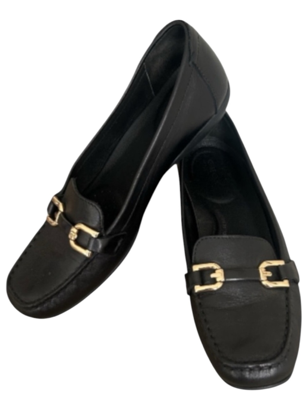 Geox Annytah Moc Leather Loafers Women’s Black Gold Buckle Size 37.5